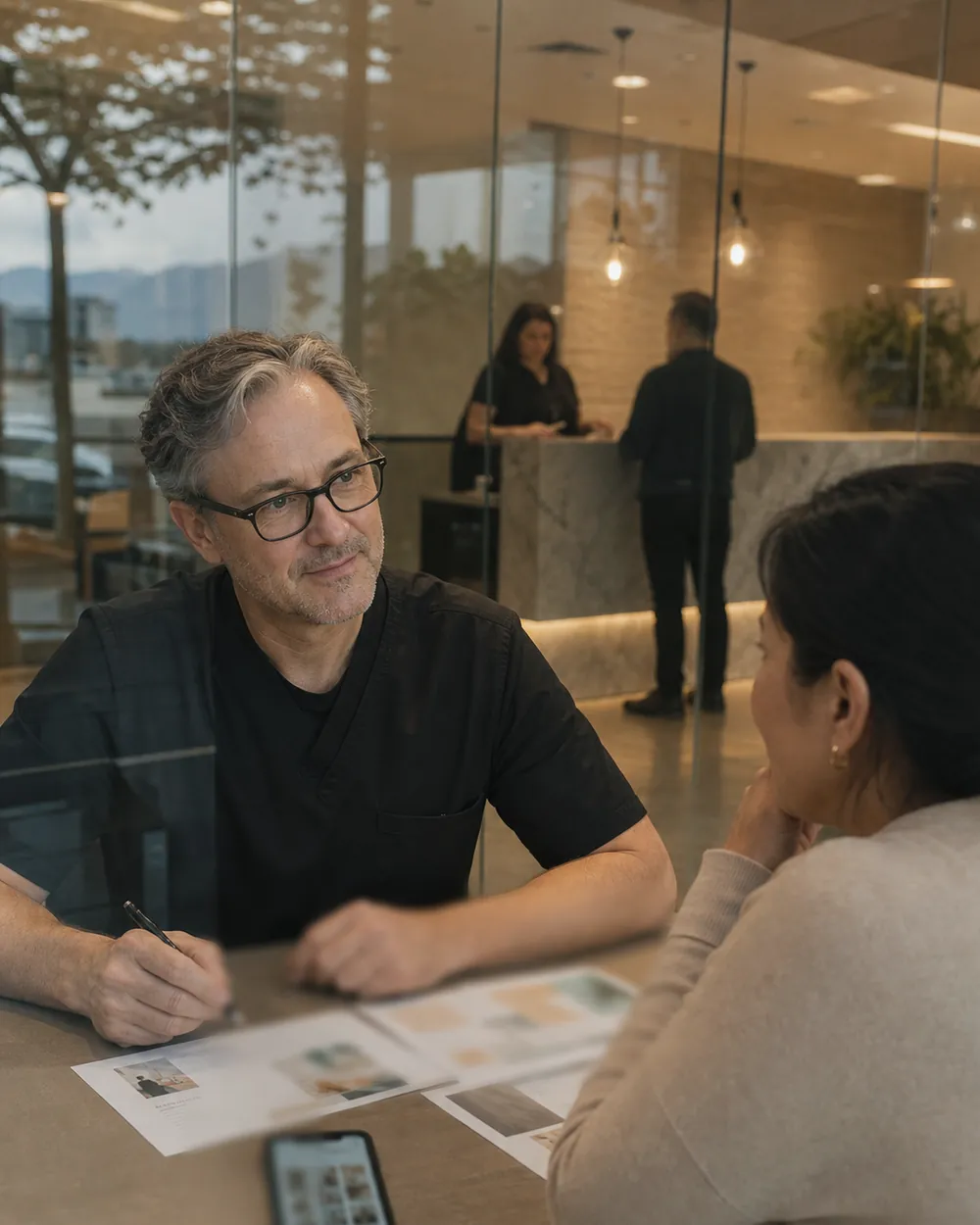 Concept campaign cover showing a family dental consultation in a calm clinic